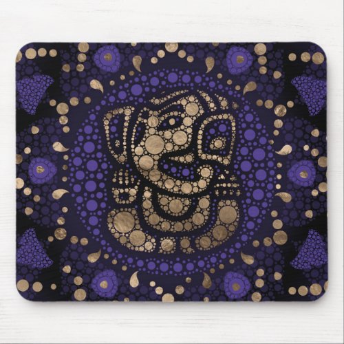 Lord Ganesha Dot Art Purples and Gold Mouse Pad