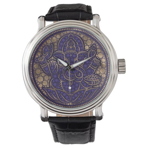 Lord Ganesha Dot Art Purples and Gold Watch