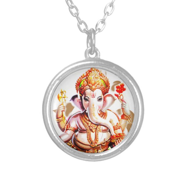 Lord Ganesha, God of success, Sri Ganapati Silver Plated Necklace (Front)