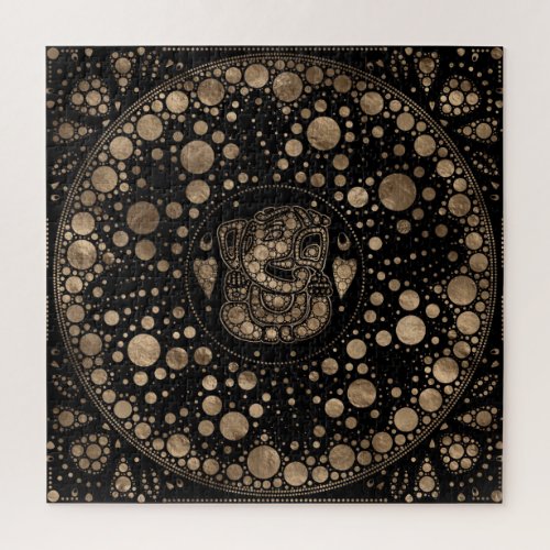 Lord Ganesha Gold and Black Dot Art Jigsaw Puzzle