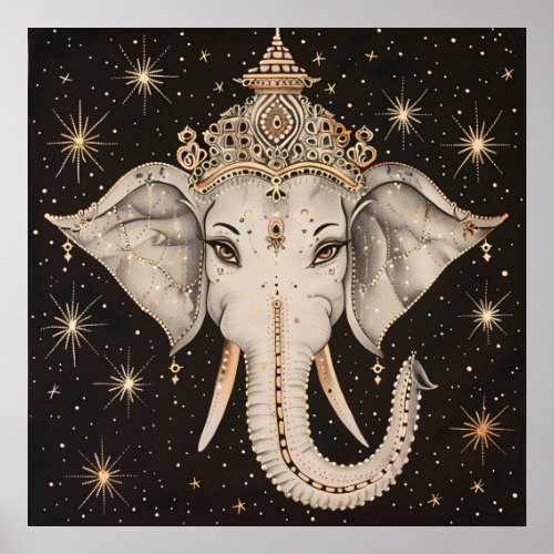 Lord Ganesha Ivory on Black Background Matte Art Poster