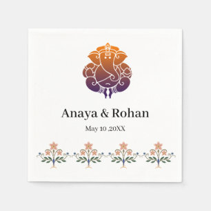 Lord Ganesha Mughal Floral Motif Indian Wedding Napkins