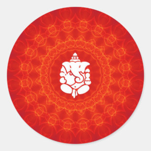 Lord Ganesha on Mandala Classic Round Sticker