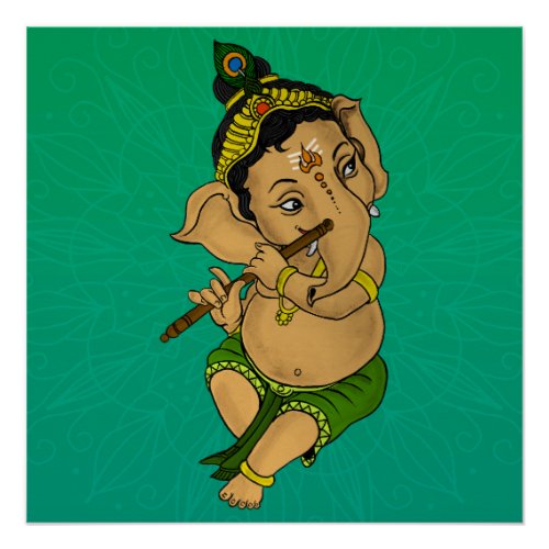 Lord Ganesha Playing Flute Poster 