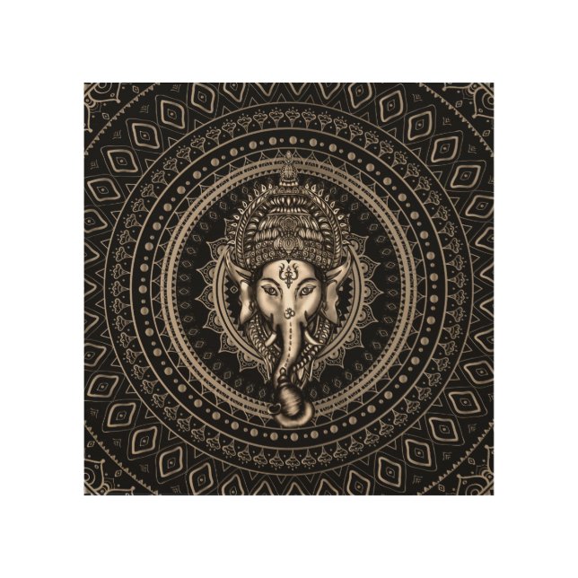 Lord Ganesha - Sepia Black Wood Wall Art (Front)
