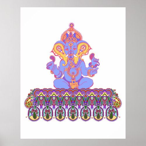 Lord Ganesha with Colorful Paisley Border Poster