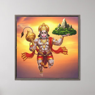Lord Hanuman Flying Lifting Mountain Canvas Print