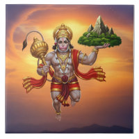 Lord Hanuman Flying Lifting Mountain