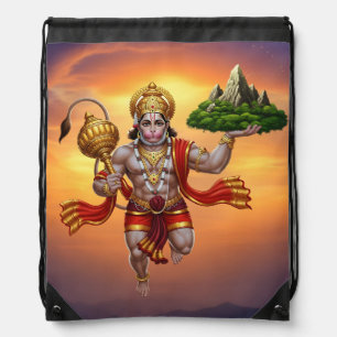 Lord Hanuman Flying Lifting Mountain Drawstring Bag