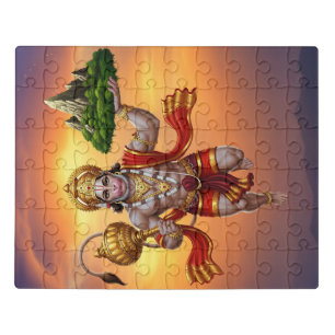 Lord Hanuman Flying Lifting Mountain Jigsaw Puzzle