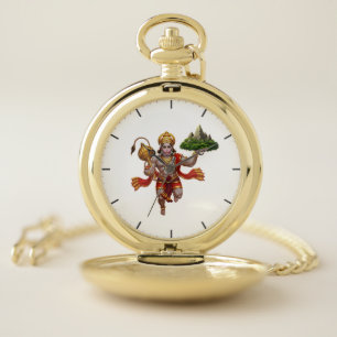 Lord Hanuman Flying Lifting Mountain Pocket Watch