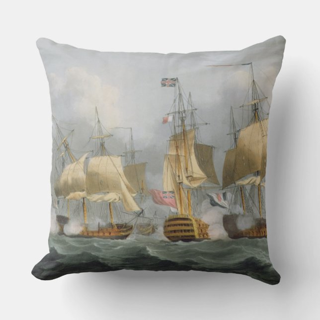 Lord Howe in the Queen Charlotte, Breaking the Ene Throw Pillow (Front)