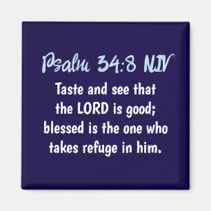 Lord is Good Bible Verse Blue and White Simple Magnet
