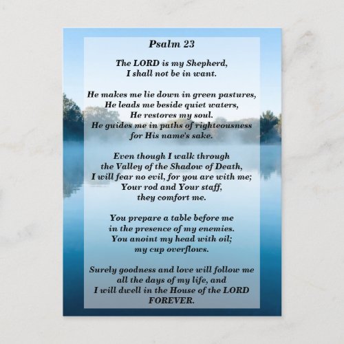 Lord is My Shepherd Psalm 23 Bible Verse Memory Postcard