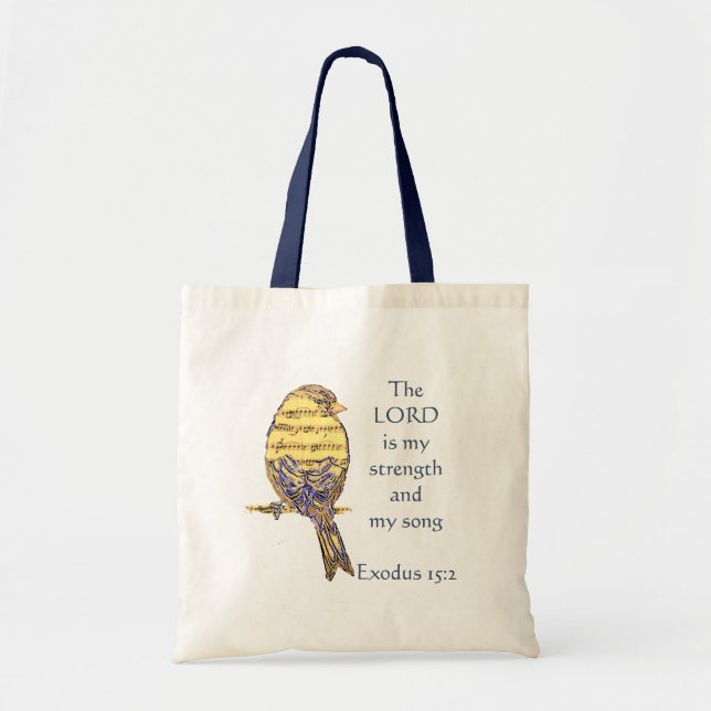 Lord is my Strength & Song Bible Scripture Bird Tote Bag (Front)