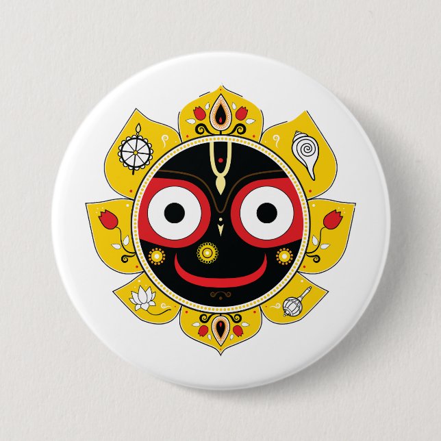 Lord Jagannath Face Hindu Deity Spiritual Button (Front)