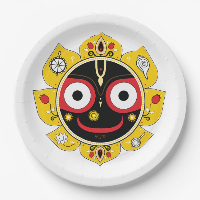 Lord Jagannath Face Hindu Deity Spiritual Paper Plates (Front)