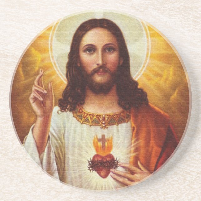 Lord Jesus Christ and the Sacred Heart Sandstone Coaster (Front)