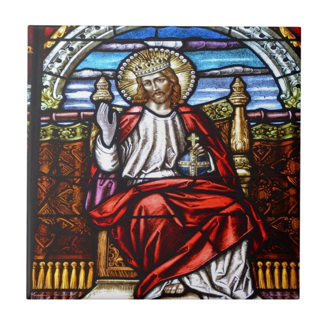 Lord Jesus on throne stained glass Ceramic Tile (Front)