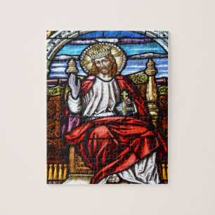 Lord Jesus on throne stained glass Jigsaw Puzzle