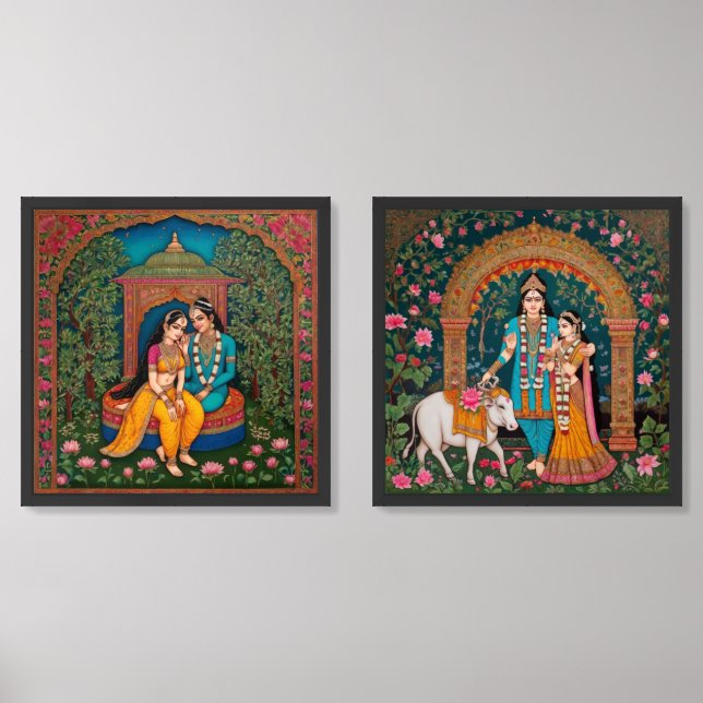 Lord Krishna and Radha Pichwai art Wall Art Sets (Front)