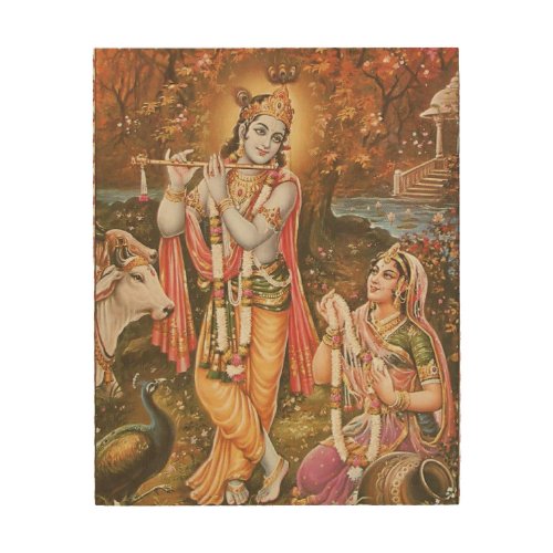 Lord Krishna and Radha  Wood Wall Art