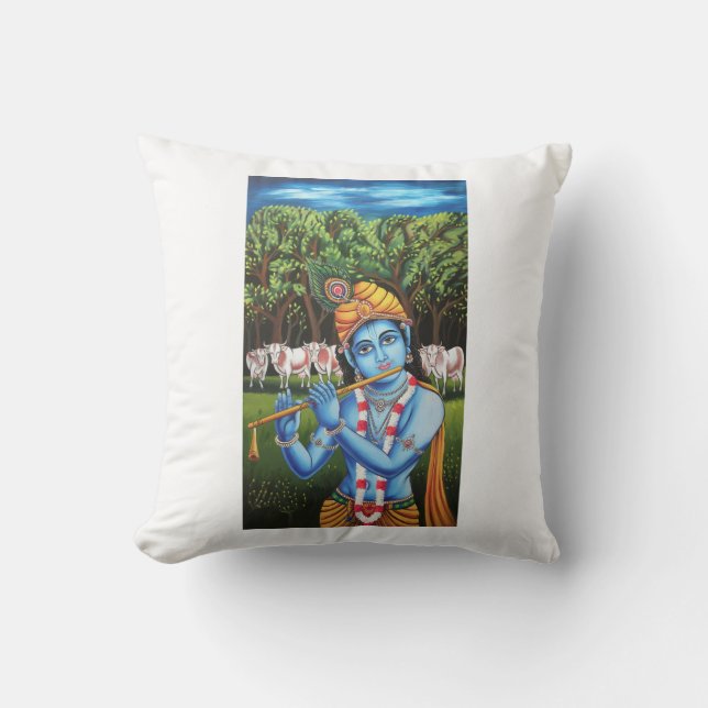 Lord Krishna Art Pillow Cover (Front)