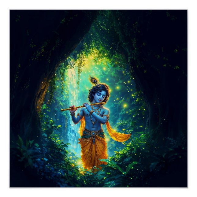  Lord Krishna in Vrindavan, Illustration Art Poster (Front)