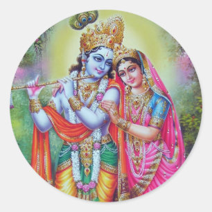 Lord Krishna & Radha Classic Round Sticker