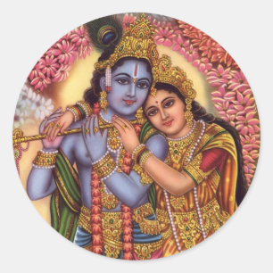 Lord Krishna & Radha Classic Round Sticker