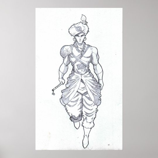 Lord Krishna Sketch Poster