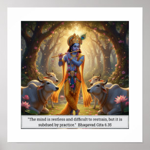 Lord Krishna Vrindavan Forest Flute Playing Divine Poster