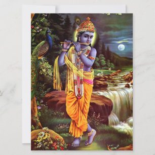 Lord Krishna with Flute Hindu God Card