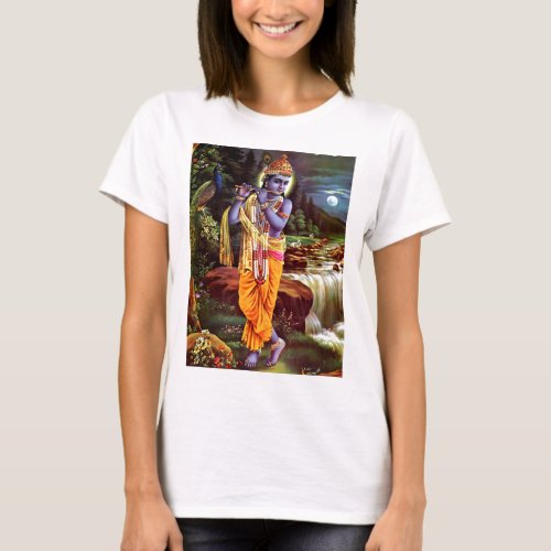 Lord Krishna with Flute Hindu God T_Shirt