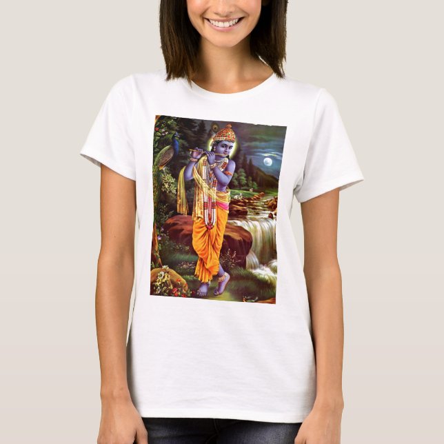 Lord Krishna with Flute Hindu God T-Shirt (Front)