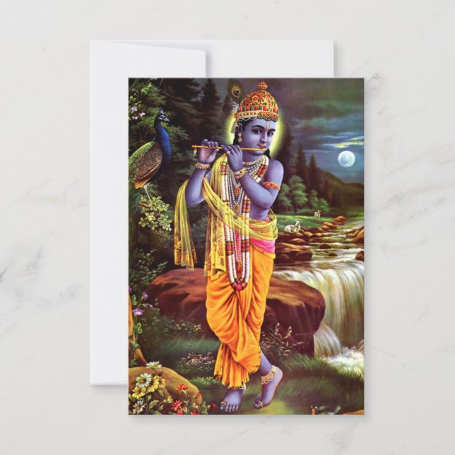 Lord Krishna with Flute Hindu God Thank You Card (Front)