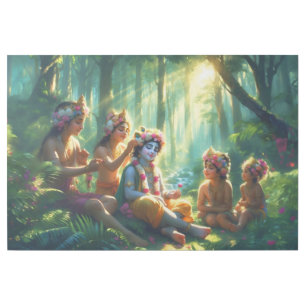 Lord Krishna with Friends in Vrindavan Forest Gallery Wrap