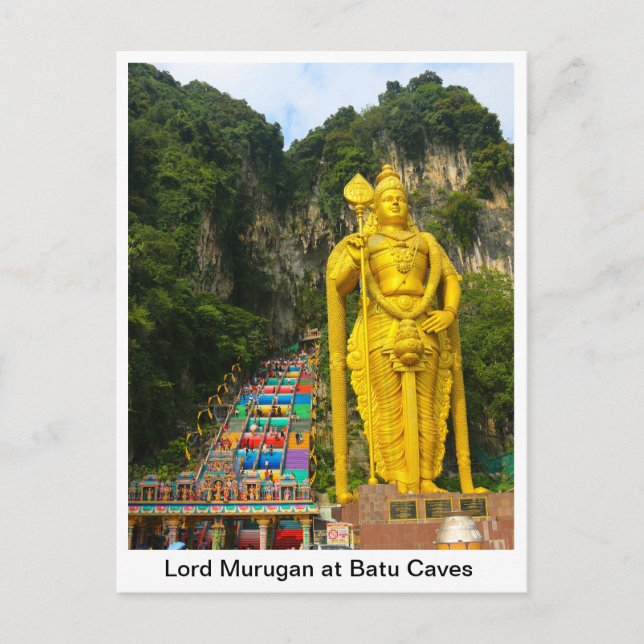 Lord Murugan at Batu Caves 2 & stairs Postcard (Front)