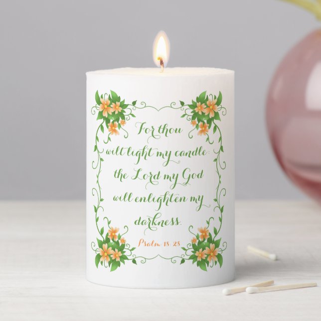 Lord My God Will Enlighten My Darkness Bible Verse Pillar Candle (In Situ)