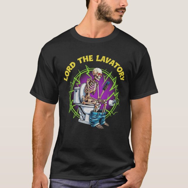 LORD OF THE LAVATORY – Skeleton on Toilet Graphic  T-Shirt (Front)