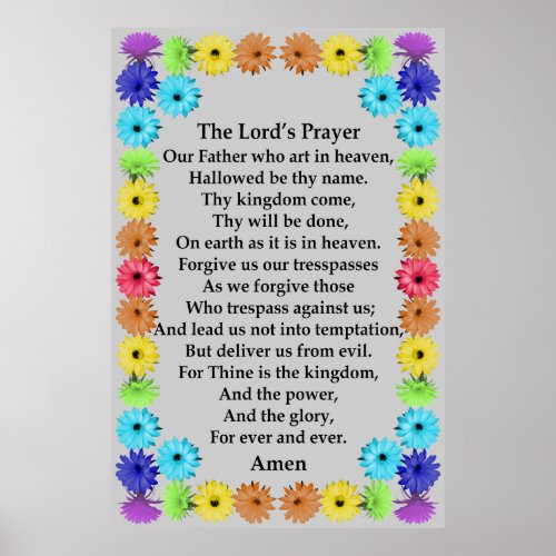 Lord Prayer in a Rainbow Flower Border Poster