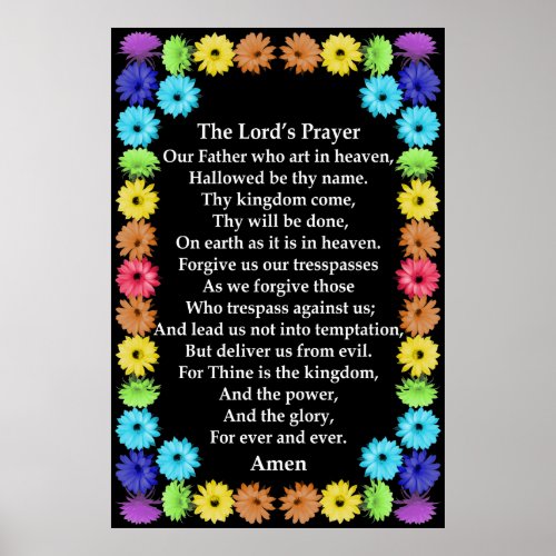 Lord Prayer in a Rainbow Flower Border Poster