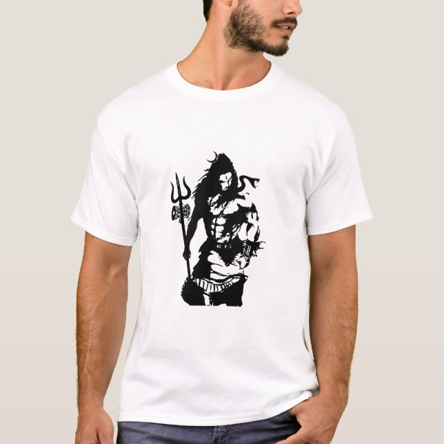 Lord Shiva Art Angry Trishul T-Shirt (Front)
