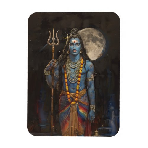 Lord Shiva Black Night Sky Full Moon Matte Art  Magnet