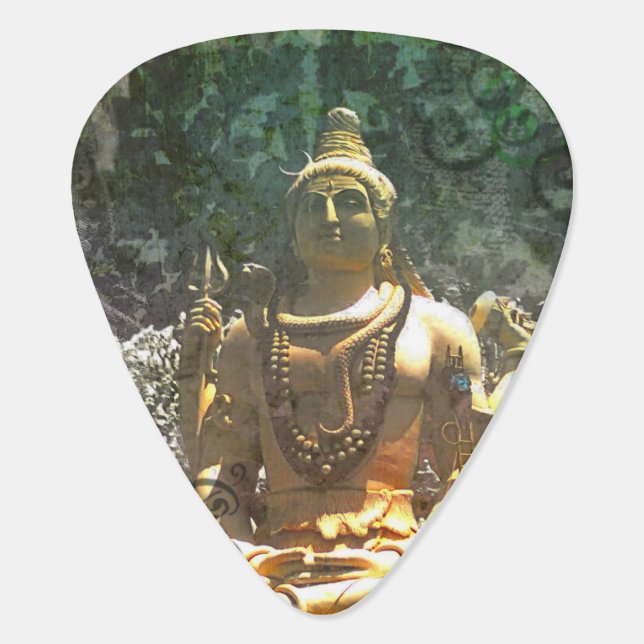 Lord Shiva/ Green Abstract Pattern Guitar Pick (Back)