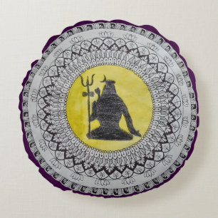 Lord Shiva Mandala Art Round Throw Pillow