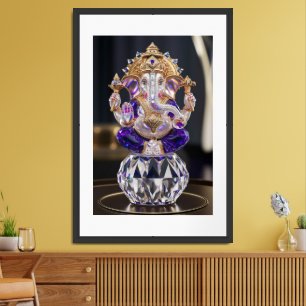 Lord Shree Ganesha Crystal & Diamond Sculpture Framed Art