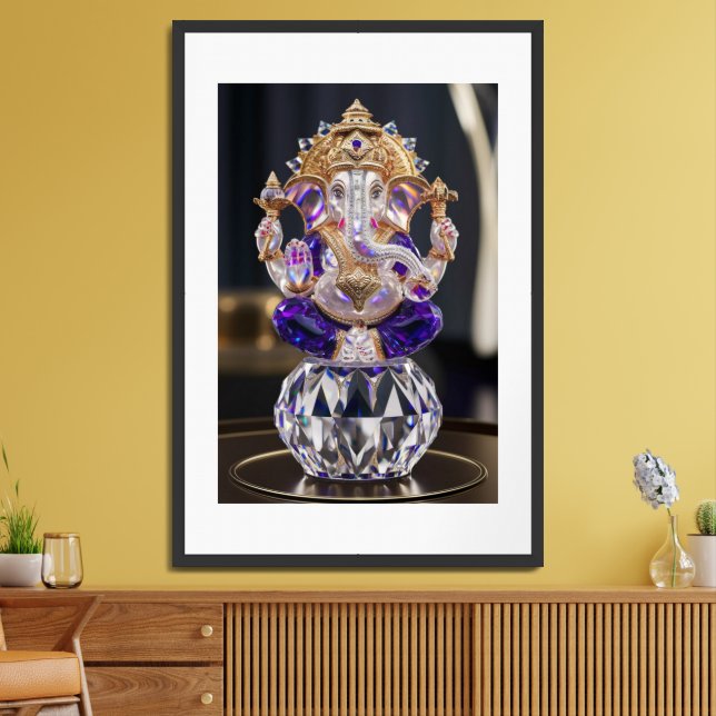  Lord Shree Ganesha Crystal & Diamond Sculpture  Framed Art (Living Room)