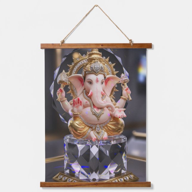 Lord Shree Ganesha Crystal & Diamond Sculpture Ha Hanging Tapestry (Front)