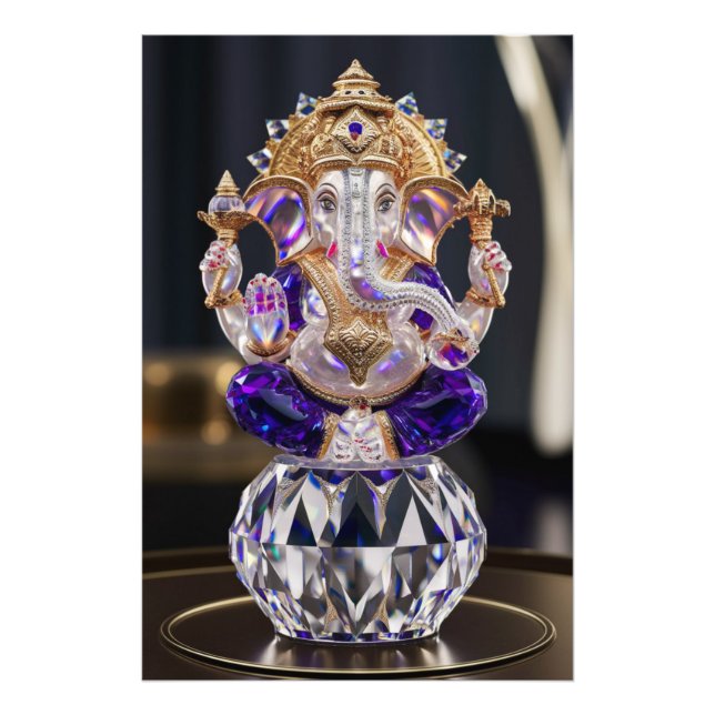 Lord Shree Ganesha Crystal & Diamond Sculpture Photo Print (Front)